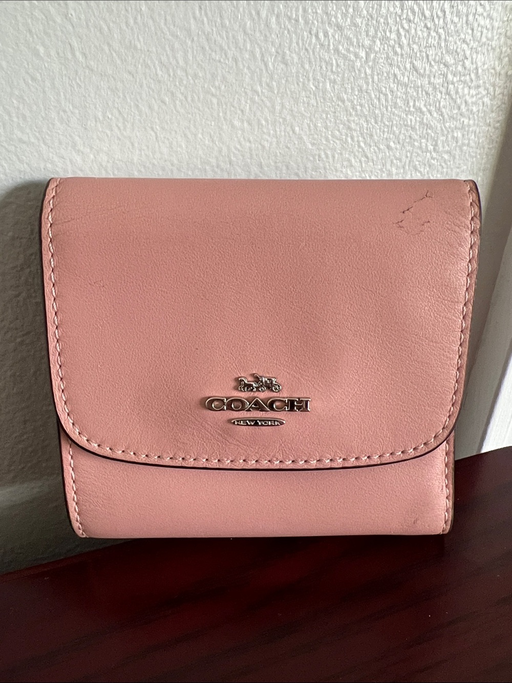 Coach Pink Leather Small Fold Wallet with Silver Logo